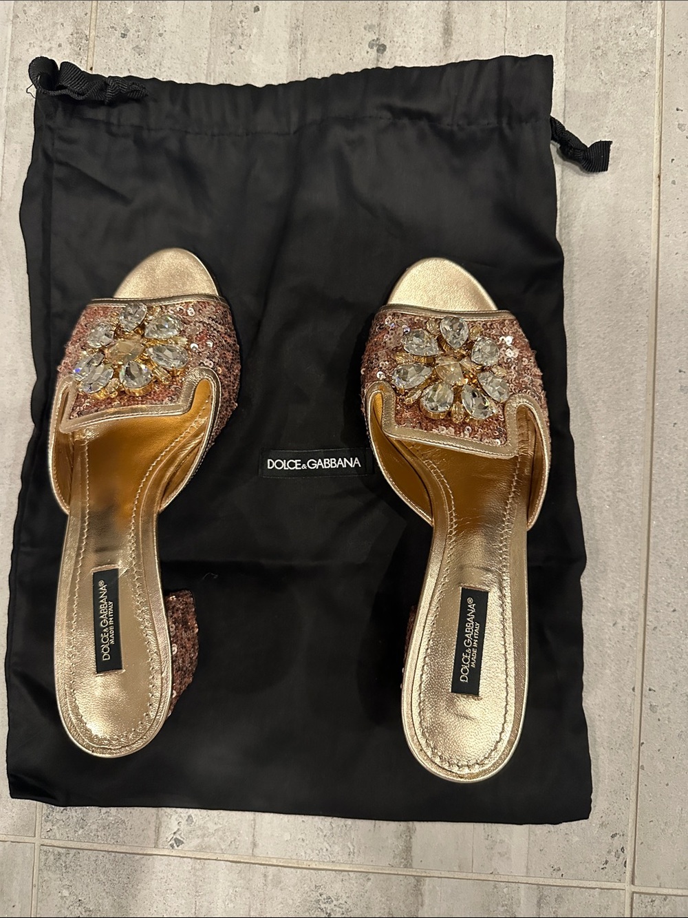 Dolce & Gabbana Gold Jeweled Sandals